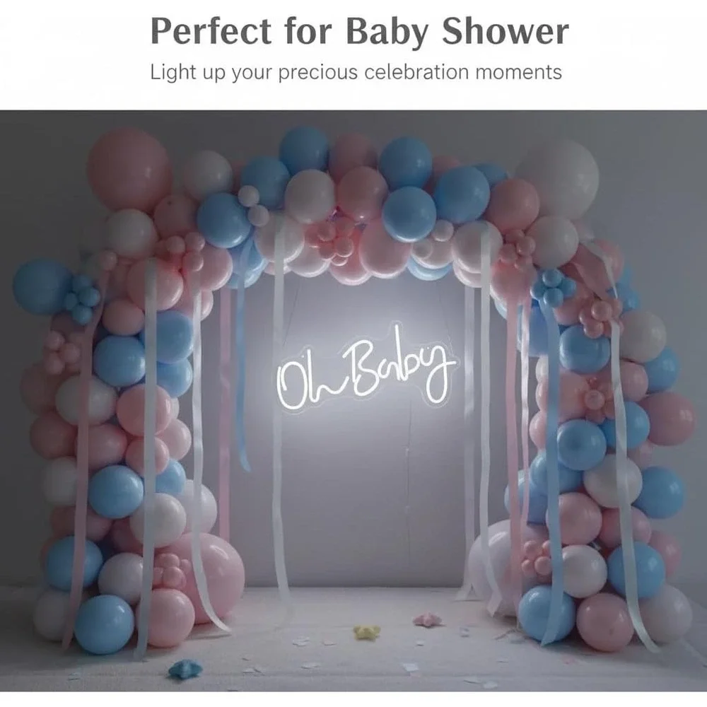 Oh Baby Neon Sign Light Up Letters for Backdrop Nursery Wall Decor 17 x 8 Inch